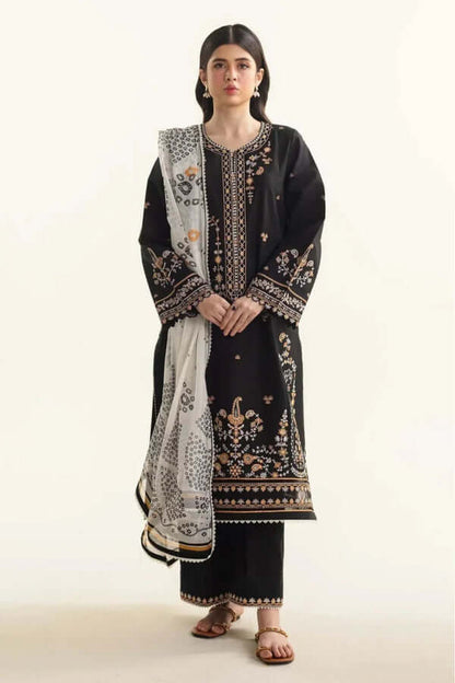 CO 2650-3 Piece Unstitched Heavy Embroidered Pure Lawn Suit with Printed Poly Lawn Dupatta