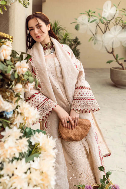 QL 2660-3 Piece Unstitched Heavy Embroidered Pure Lawn Suit with Printed Cotton Net Dupatta