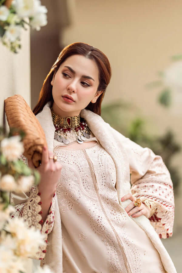 QL 2660-3 Piece Unstitched Heavy Embroidered Pure Lawn Suit with Printed Cotton Net Dupatta