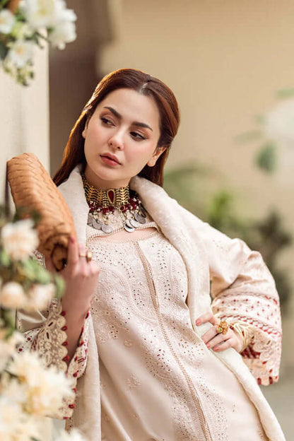 QL 2660-3 Piece Unstitched Heavy Embroidered Pure Lawn Suit with Printed Cotton Net Dupatta
