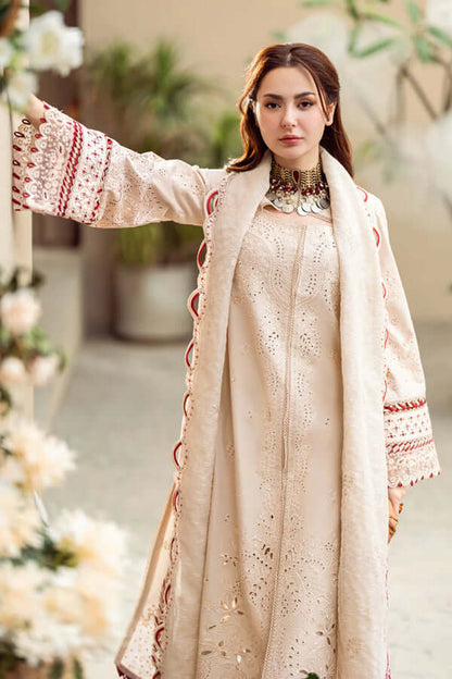 QL 2660-3 Piece Unstitched Heavy Embroidered Pure Lawn Suit with Printed Cotton Net Dupatta