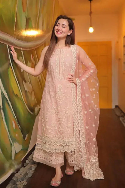 LM 54-3 Piece Unstitched Heavy Embroidered Pure Lawn Suit with Heavy Embroidered Organza Dupatta