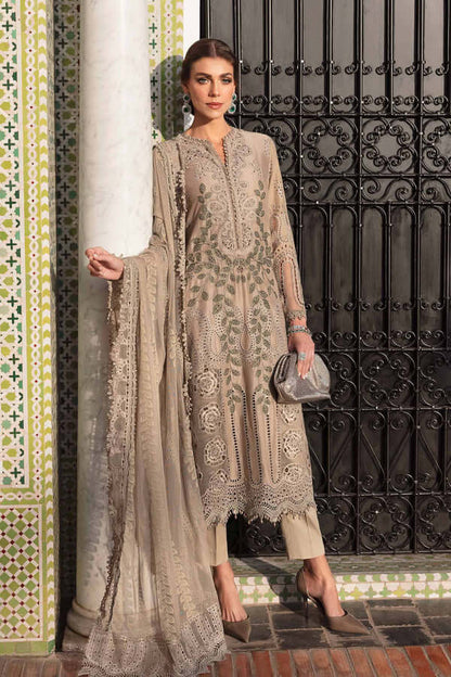 MB 2665-3 Piece Unstitched Heavy Embroidered Chickan Kari Pure Lawn Suit with Heavy Embroidered Organza Dupatta