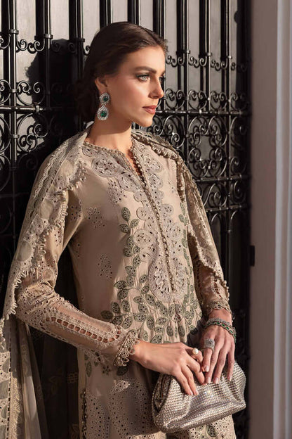 MB 2665-3 Piece Unstitched Heavy Embroidered Chickan Kari Pure Lawn Suit with Heavy Embroidered Organza Dupatta