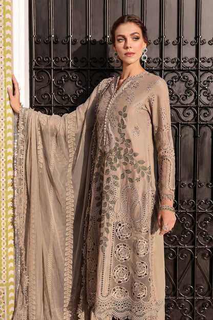MB 2665-3 Piece Unstitched Heavy Embroidered Chickan Kari Pure Lawn Suit with Heavy Embroidered Organza Dupatta