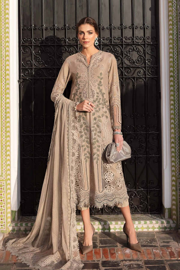 MB 2665-3 Piece Unstitched Heavy Embroidered Chickan Kari Pure Lawn Suit with Heavy Embroidered Organza Dupatta
