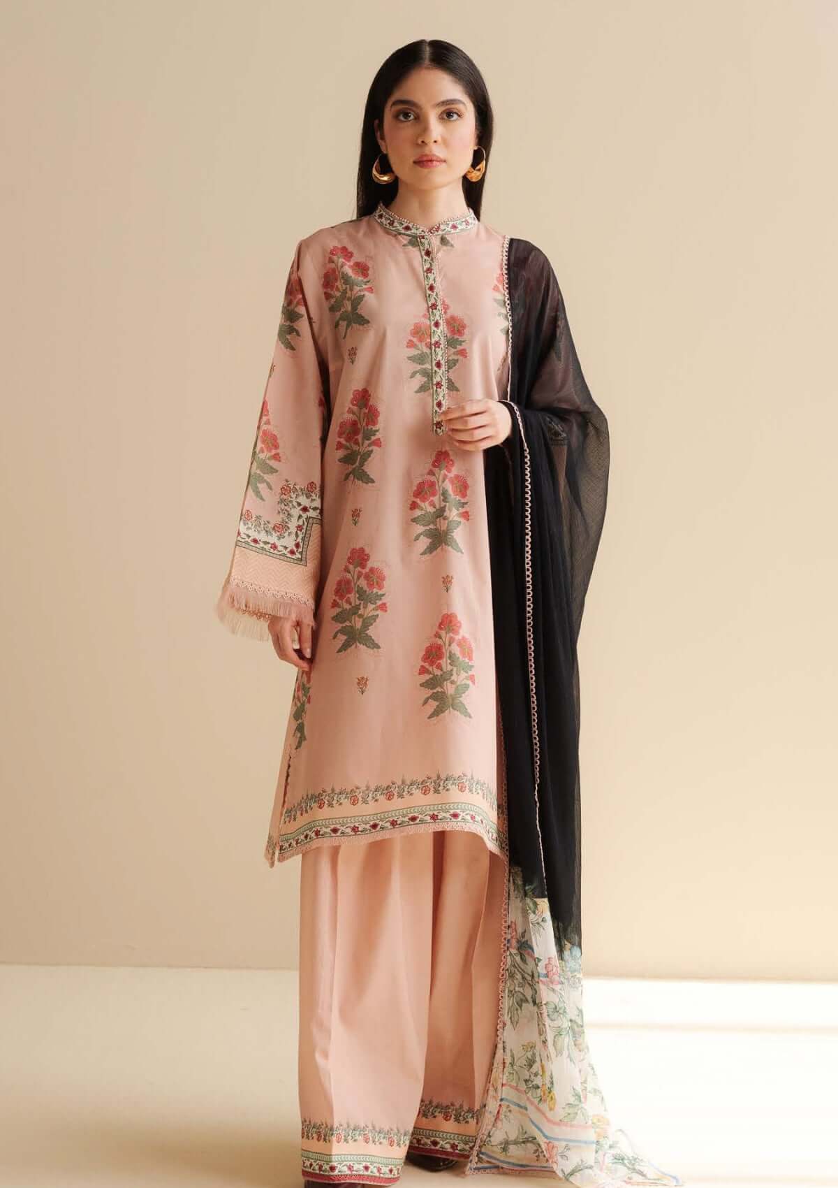 CO 490-3 Piece Unstitched Digital Printed Pure Lawn Suit with Fine Printed Lawn Dupatta