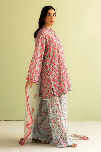 CO 494-3 Piece Unstitched Digital Printed Pure Lawn Suit with Fine Printed Lawn Dupatta