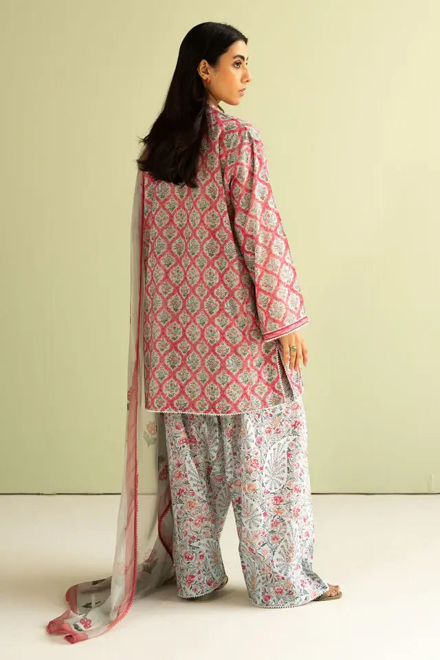 CO 494-3 Piece Unstitched Digital Printed Pure Lawn Suit with Fine Printed Lawn Dupatta