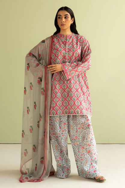 CO 494-3 Piece Unstitched Digital Printed Pure Lawn Suit with Fine Printed Lawn Dupatta