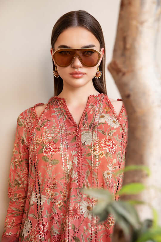 MB 470-3 Piece Unstitched Embroidered Pure Lawn Suit with Fine Printed Lawn Dupatta