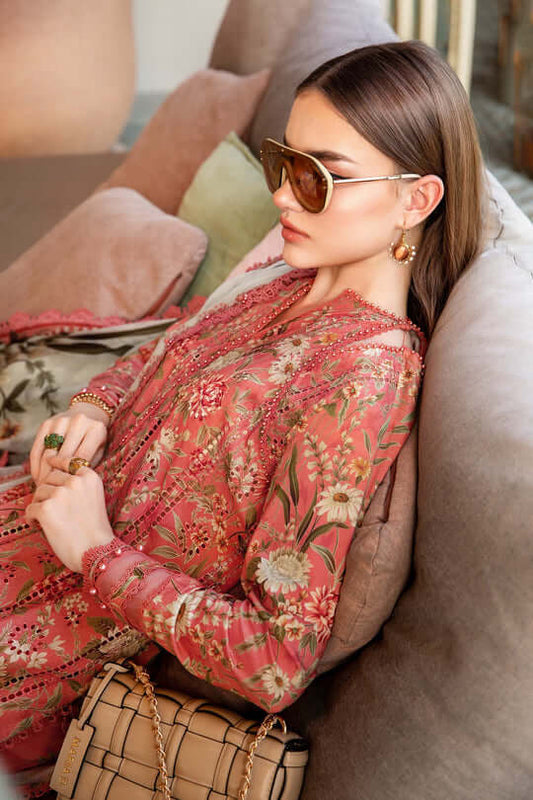 MB 470-3 Piece Unstitched Embroidered Pure Lawn Suit with Fine Printed Lawn Dupatta