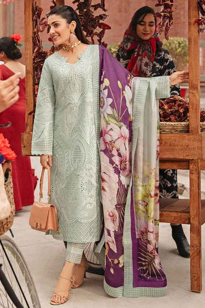 MS 42-3 Piece Unstitched Heavy Embroidered Chickan Kari Pure Lawn Suit with Digital Printed Silk Dupatta