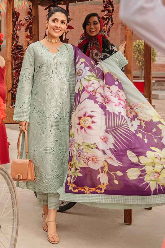 MS 42-3 Piece Unstitched Heavy Embroidered Chickan Kari Pure Lawn Suit with Digital Printed Silk Dupatta