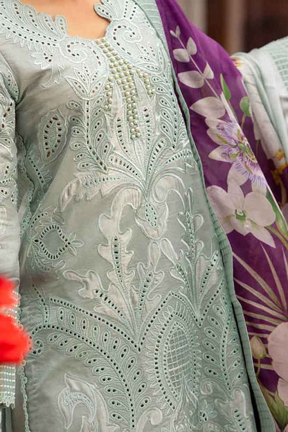 MS 42-3 Piece Unstitched Heavy Embroidered Chickan Kari Pure Lawn Suit with Digital Printed Silk Dupatta