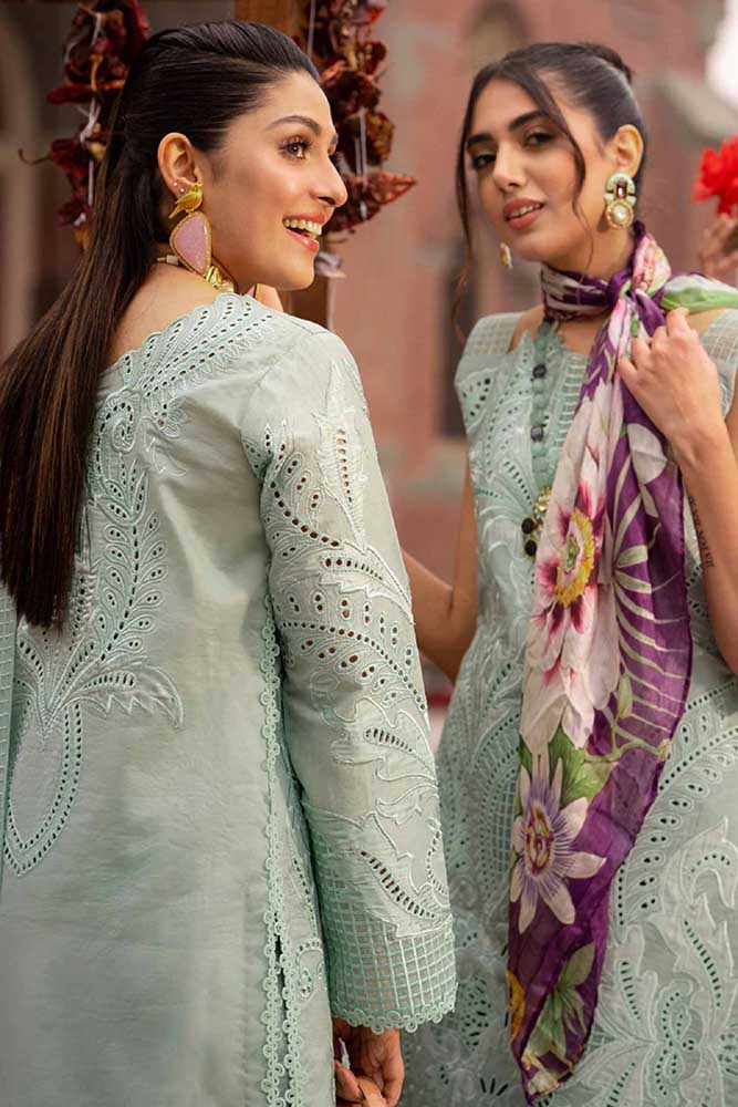 MS 42-3 Piece Unstitched Heavy Embroidered Chickan Kari Pure Lawn Suit with Digital Printed Silk Dupatta