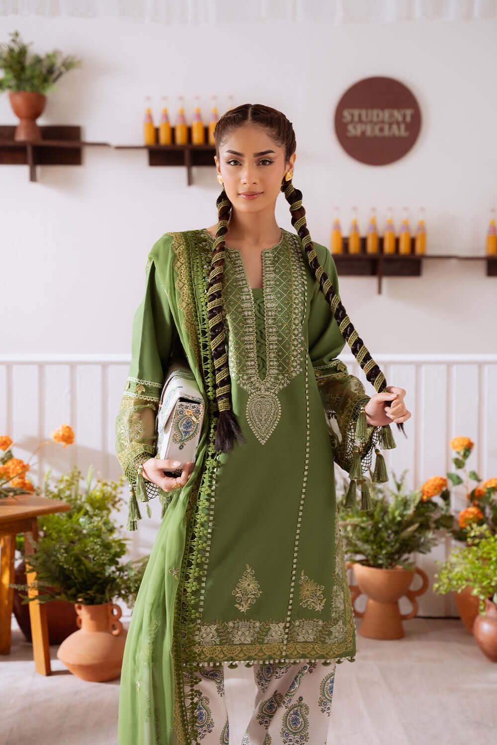 CO 514 A-3 Piece Unstitched Heavy Embroidered Pure Lawn Suit with Embroidered Plain Net Dupatta
