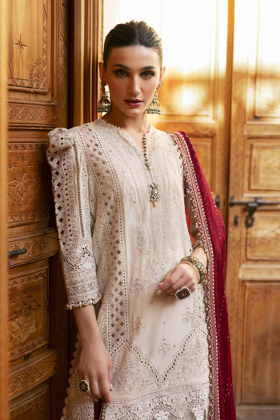 3 Piece Unstitched Fully Embroidered Chicken Kari Pure Lawn Dress with Fully Embroidered Pure Chiffon Dupatta