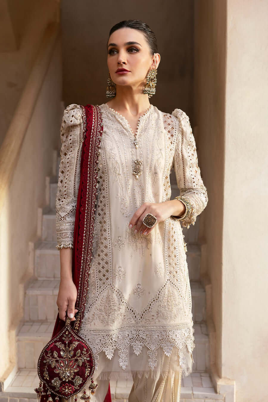 3 Piece Unstitched Fully Embroidered Chicken Kari Pure Lawn Dress with Fully Embroidered Pure Chiffon Dupatta
