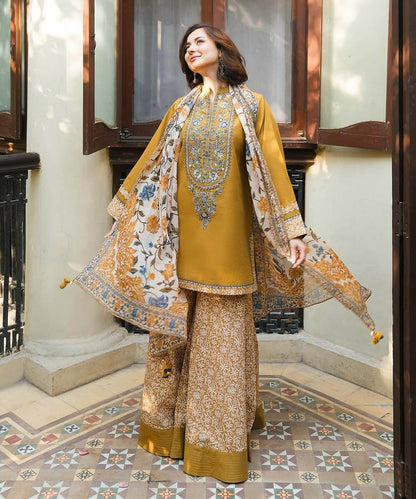SP 513-3 Piece Unstitched Heavy Embroidered Pure Lawn Suit with Printed Silk Dupatta