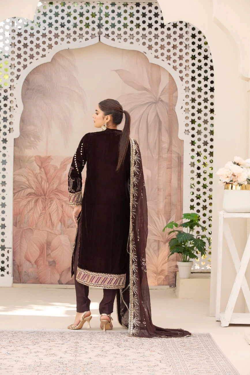 3 Piece Velvet Embroidered Suit | Velvet Luxe