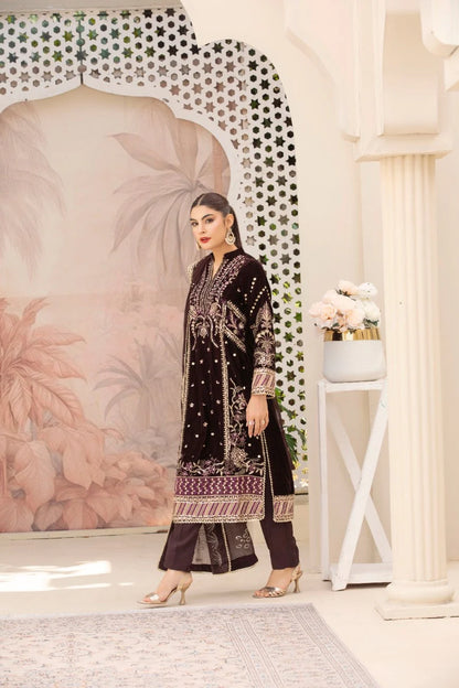 3 Piece Velvet Embroidered Suit | Velvet Luxe