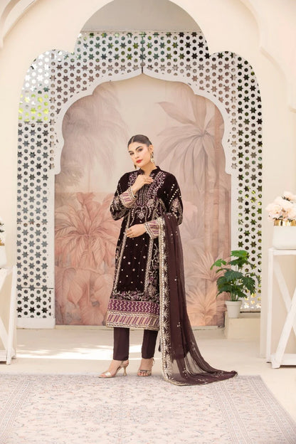 3 Piece Velvet Embroidered Suit | Velvet Luxe