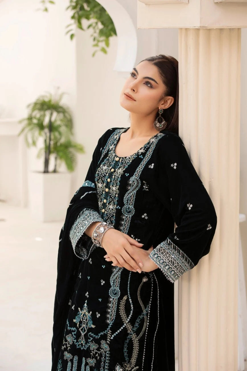 3 Piece Unstitched Embroidered Velvet Suit | Velvet Luxe