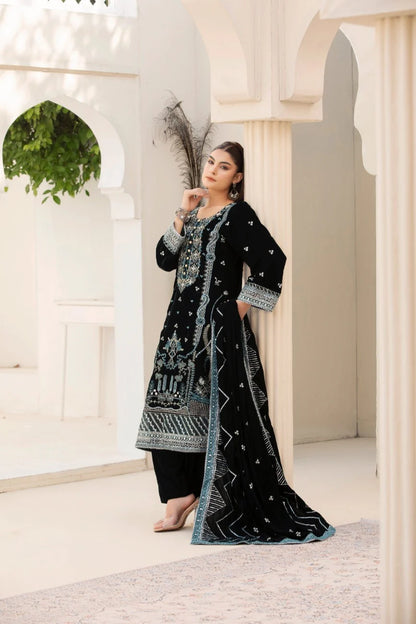 3 Piece Unstitched Embroidered Velvet Suit | Velvet Luxe