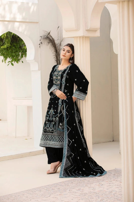 3 Piece Unstitched Embroidered Velvet Suit | Velvet Luxe