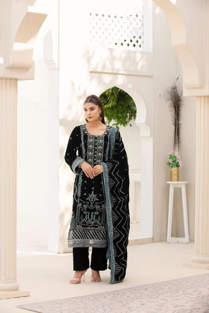 3 Piece Unstitched Embroidered Velvet Suit | Velvet Luxe