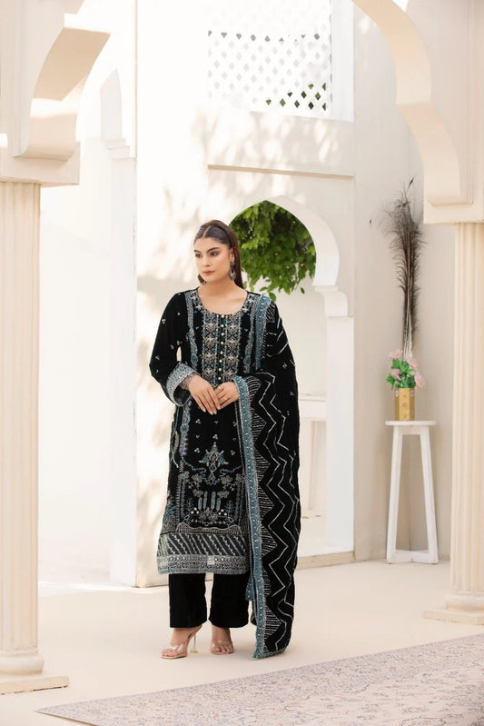 3 Piece Unstitched Embroidered Velvet Suit | Velvet Luxe