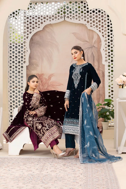 3 Piece Unstitched Embroidered Velvet Suit | Velvet Luxe