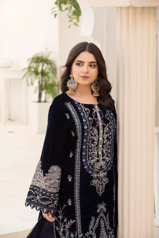 3 Piece Unstitched Embroidered Velvet Suit | Velvet Luxe