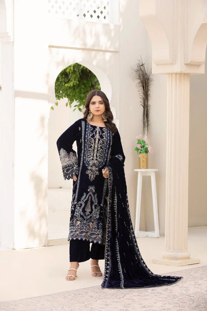 3 Piece Unstitched Embroidered Velvet Suit | Velvet Luxe