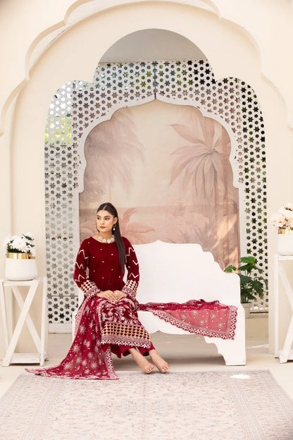 3 Piece Unstitched Embroidered Velvet Suit | Velvet Luxe