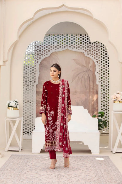 3 Piece Unstitched Embroidered Velvet Suit | Velvet Luxe