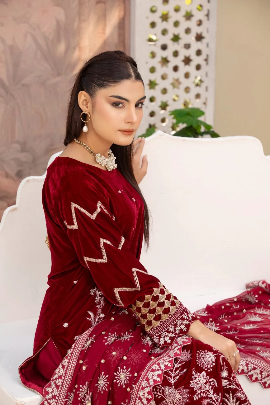 3 Piece Unstitched Embroidered Velvet Suit | Velvet Luxe