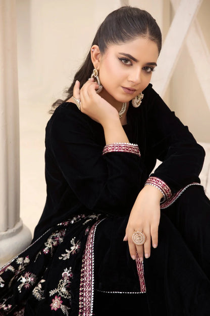 3 Piece Unstitched Embroidered Velvet Suit | Velvet Luxe