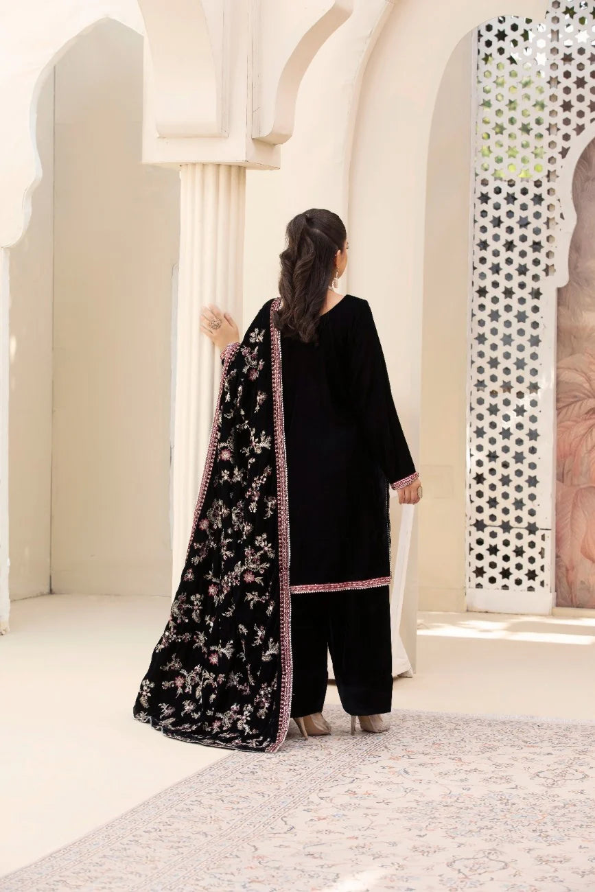 3 Piece Unstitched Embroidered Velvet Suit | Velvet Luxe