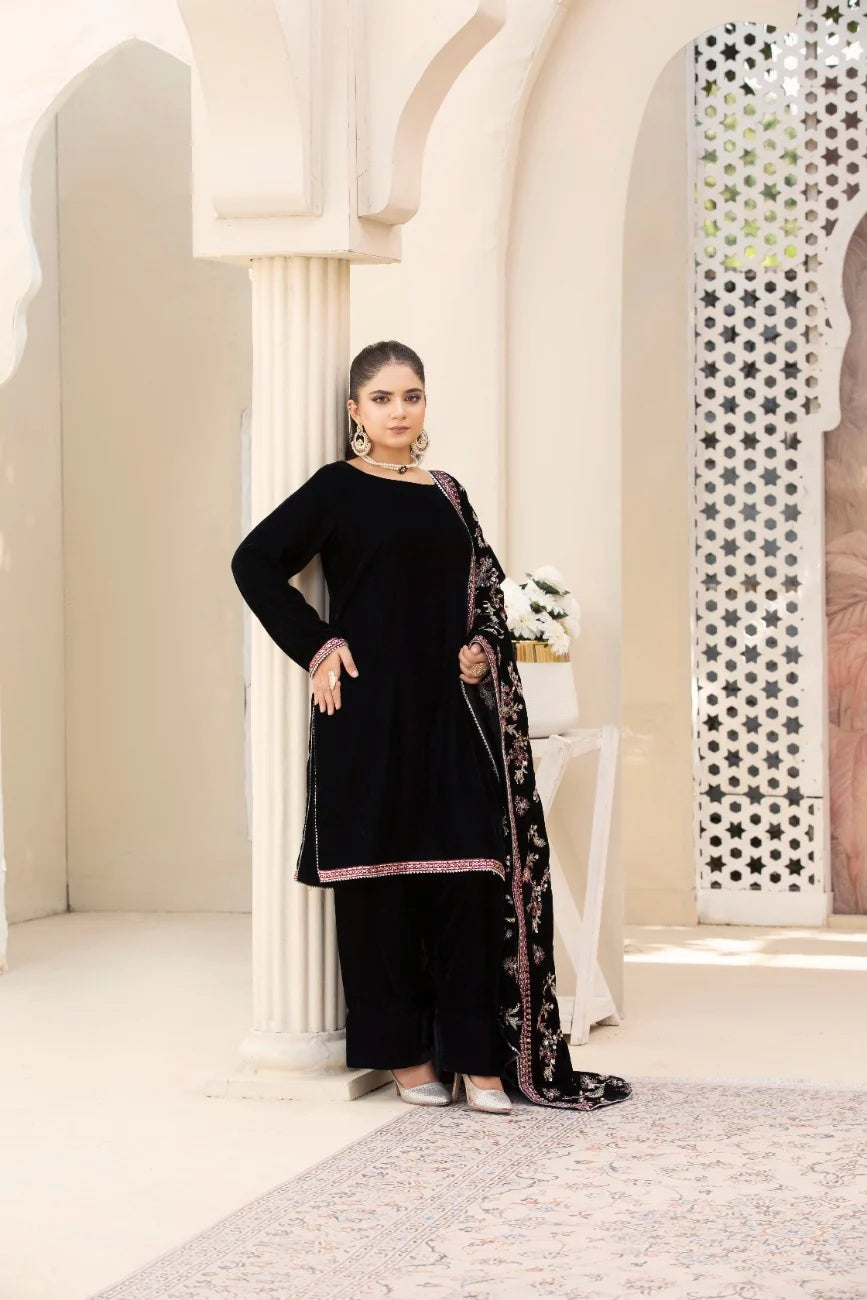 3 Piece Unstitched Embroidered Velvet Suit | Velvet Luxe