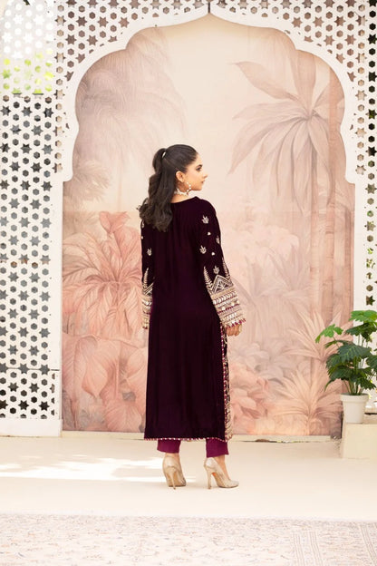 3 Piece Unstitched Embroidered Velvet Suit | Velvet Luxe