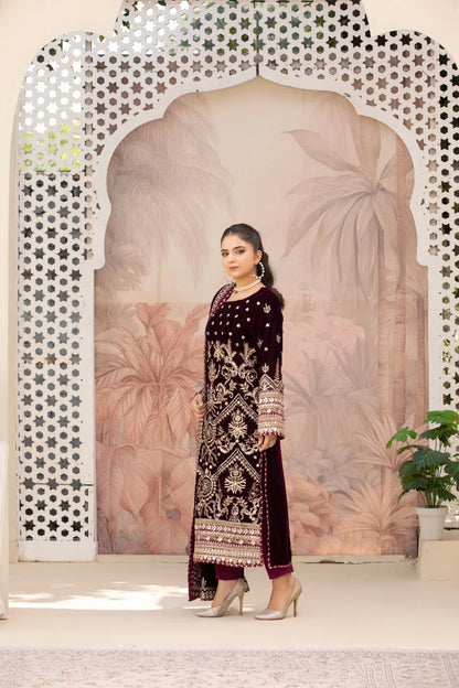 3 Piece Unstitched Embroidered Velvet Suit | Velvet Luxe