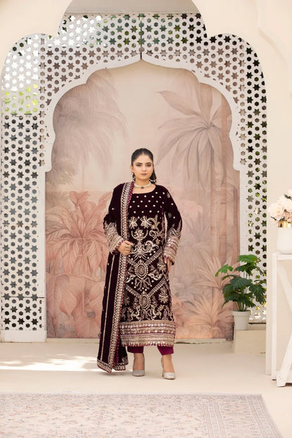 3 Piece Unstitched Embroidered Velvet Suit | Velvet Luxe