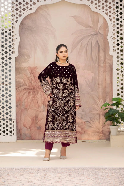 3 Piece Unstitched Embroidered Velvet Suit | Velvet Luxe