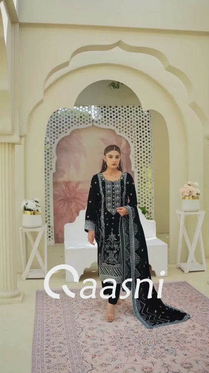 3 Piece Unstitched Embroidered Velvet Suit | Velvet Luxe