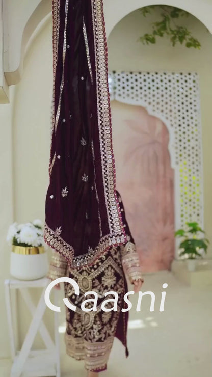 3 Piece Unstitched Embroidered Velvet Suit | Velvet Luxe