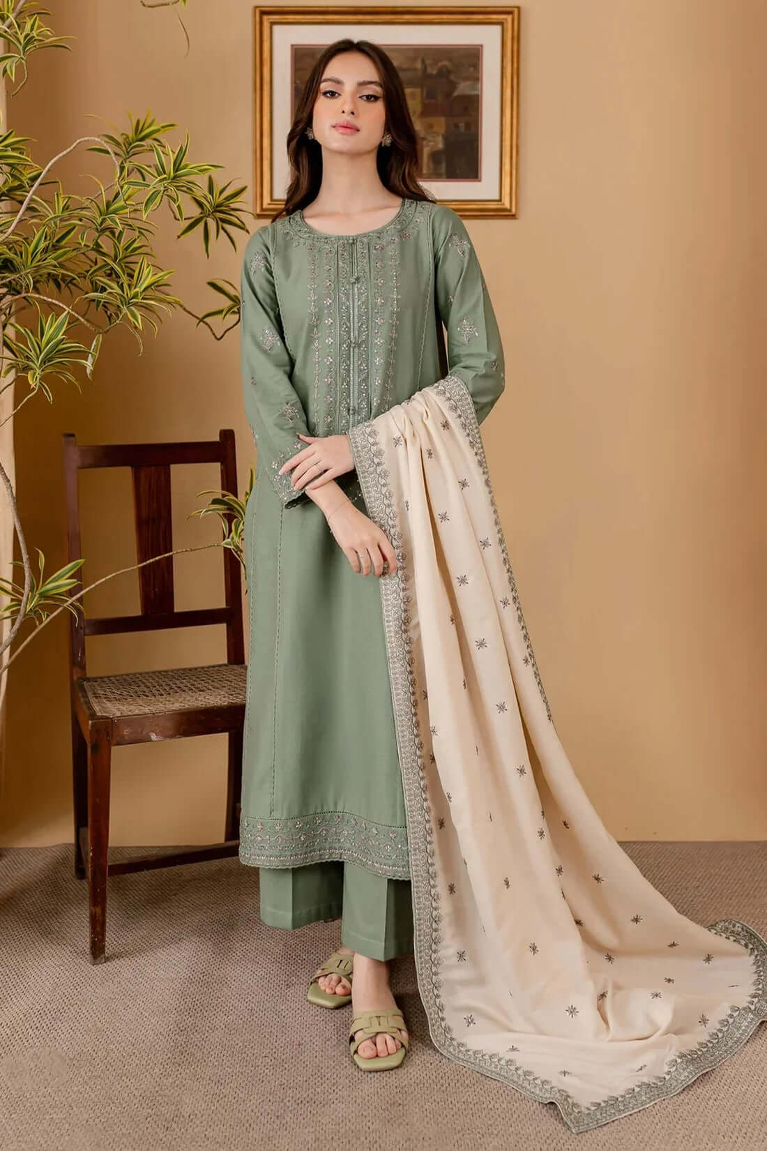 RP-600 3 Piece Unstitched Heavy Embroidered Lawn Suit with Embroidered Lawn Dupatta