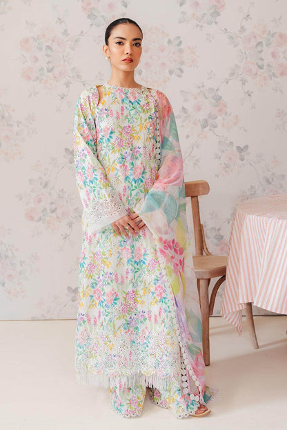 3 Piece Unstitched Heavy Embroidered Chickan Kari Pure Lawn Suit with Printed Monaar Dupatta
