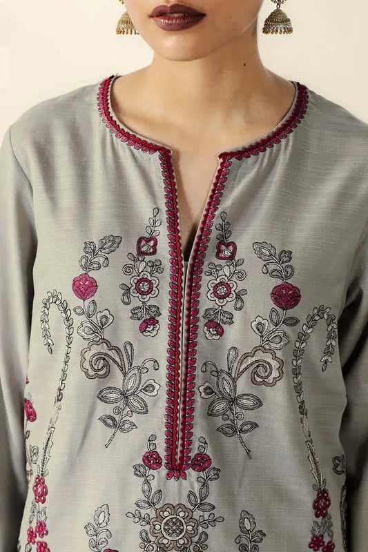 3 Piece Unstitched Embroidered Dhanak Suit with Plain Dyed Dhanak Shawl | Vol 2